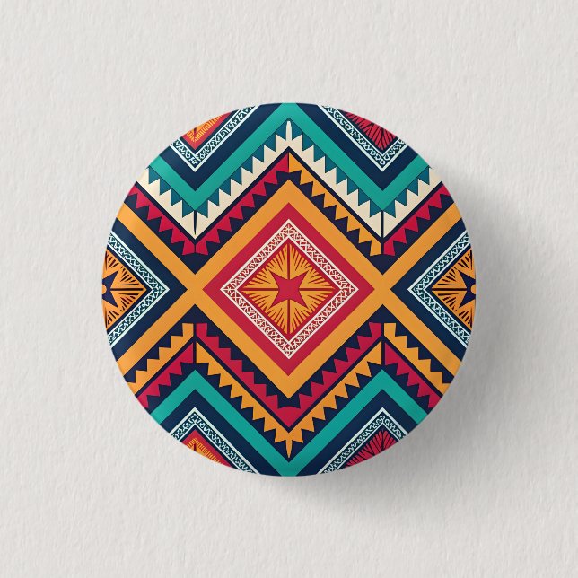 Farbenfrohes Stammesmuster Button (Vorderseite)