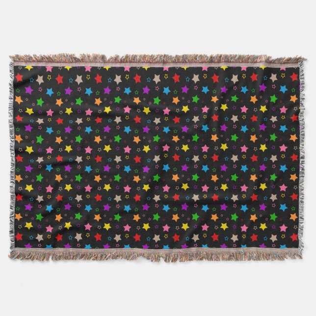 Farbenfrohes Sterne-Muster-Design Schwarz Decke (Vorderseite)