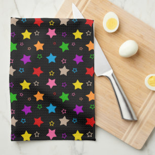 Farbenfrohes Sterne-Muster-Design Schwarz Geschirrtuch
