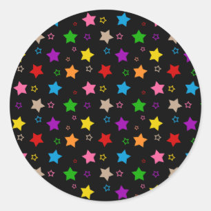 Farbenfrohes Sterne-Muster-Design Schwarz Runder Aufkleber