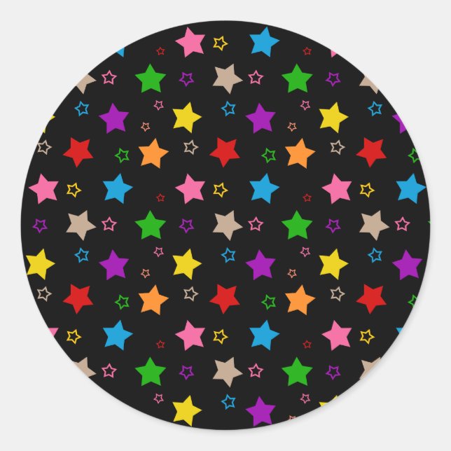 Farbenfrohes Sterne-Muster-Design Schwarz  Runder Aufkleber (Vorderseite)