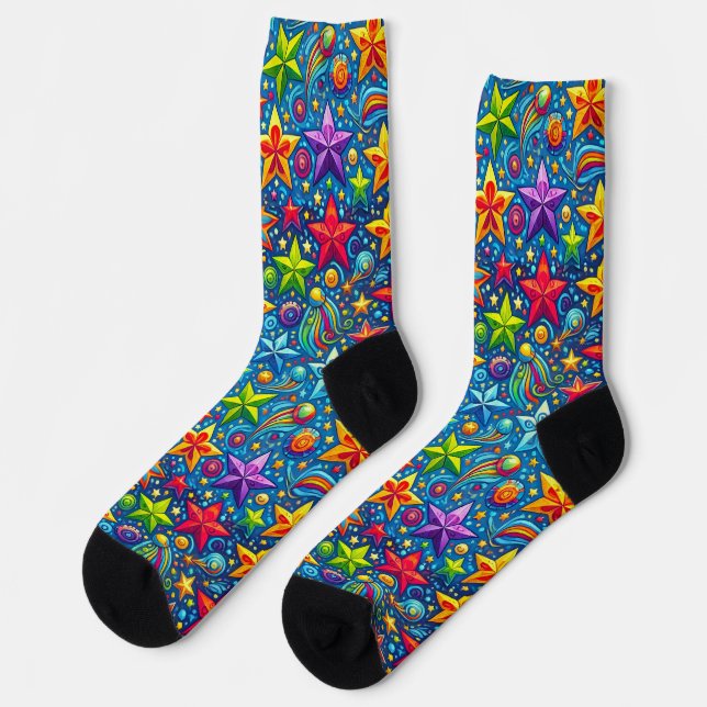Farbenfrohes Sterne-Muster Socken (Linkes Detail)