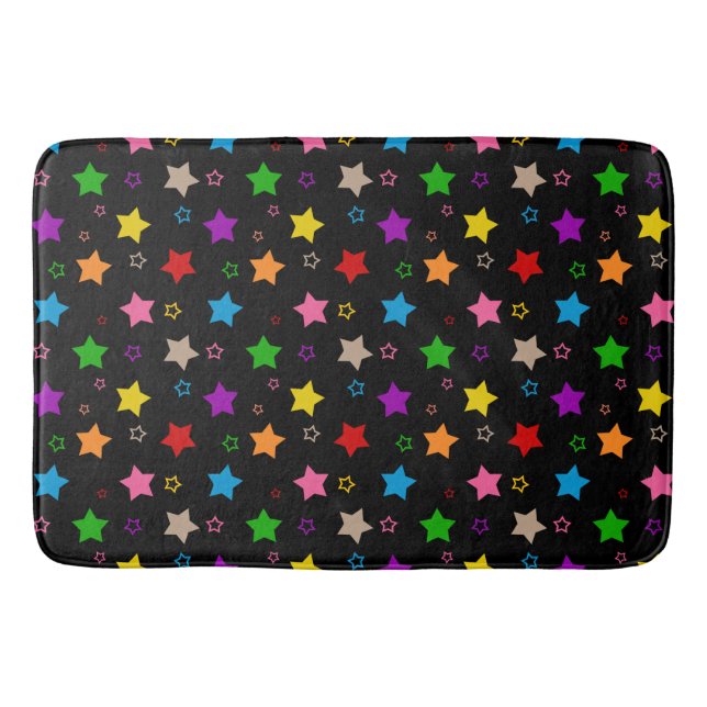 Farbenfrohes Sterne-Musterdesign Schwarz  Badematte (Vorderseite)