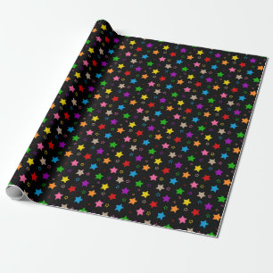 Farbenfrohes Sterne-Musterdesign Schwarz Geschenkpapier