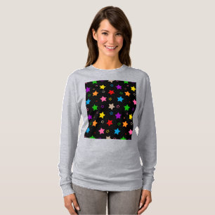 Farbenfrohes Sterne-Musterdesign Schwarz T-Shirt