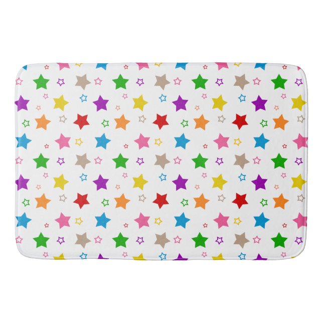 Farbenfrohes Sterne-Musterdesign Weiß  Badematte (Vorderseite)