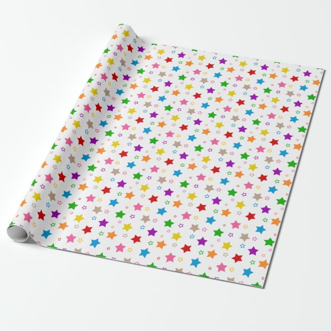 Farbenfrohes Sterne-Musterdesign Weiß  Geschenkpapier (Ungerollt)