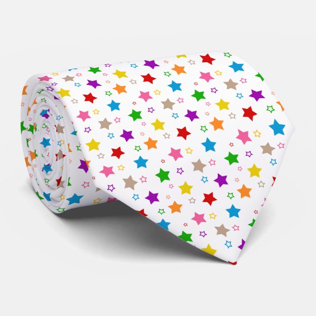 Farbenfrohes Sterne-Musterdesign Weiß  Krawatte (Gerollt)