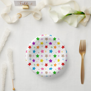 Farbenfrohes Sterne-Musterdesign Weiß Pappteller