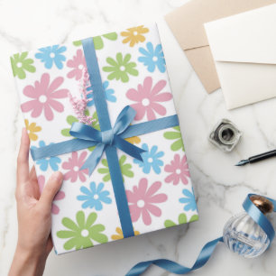 Farbenfrohes süßes Retro-Sommer-Blumenkunstmuster Geschenkpapier