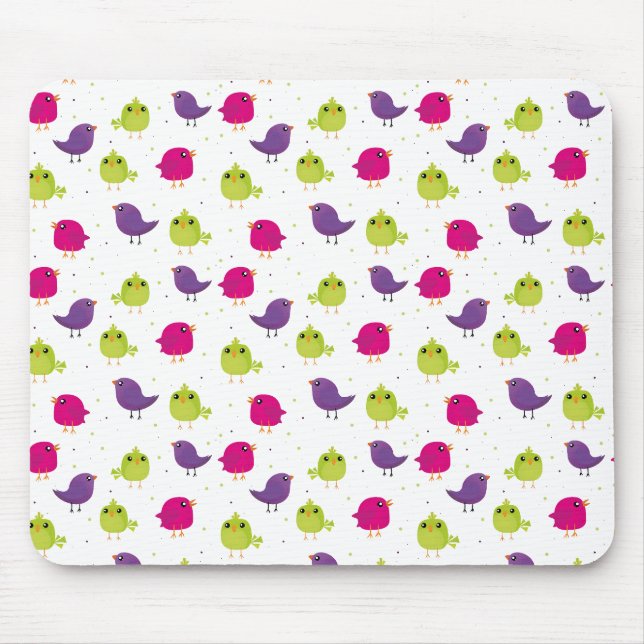 Farbenfrohes Süßes Vögel Muster Mousepad (Vorne)