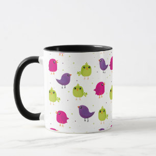 Farbenfrohes Süßes Vögel Muster Tasse