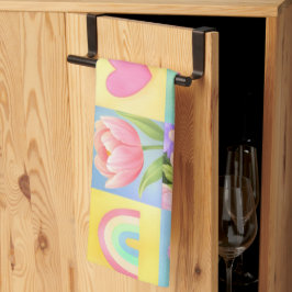Farbenfrohes Trend Floral Schachbrettmuster Geschirrtuch
