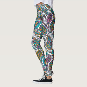 Farbenfrohes, tribales Blumenpaisley-Muster Leggings
