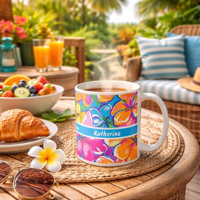 Farbenfrohes tropisches Blumenmuster Kaffeetasse (Von Creator hochgeladen)