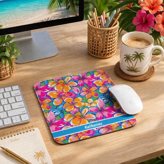 Farbenfrohes tropisches Blumenmuster Mousepad (Von Creator hochgeladen)