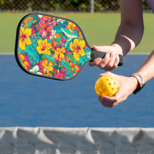 Farbenfrohes tropisches Blumenmuster Pickleball Schläger