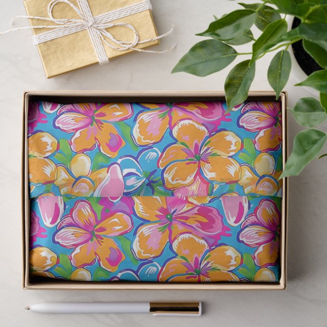 Farbenfrohes tropisches Blumenmuster Seidenpapier (Geschenk)