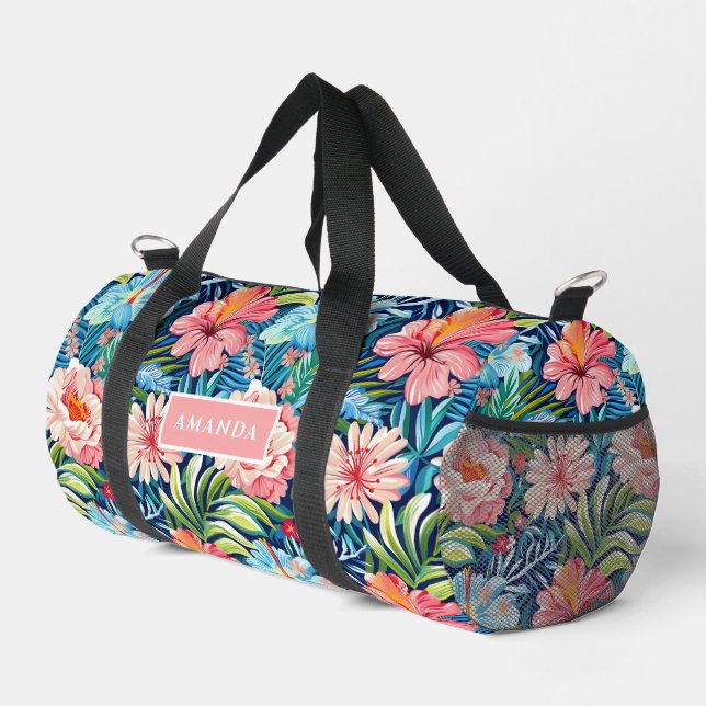 Farbenfrohes tropisches Blumenmuster Sommerblumen Duffle Bag (Rechte Ecke)