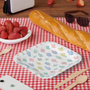 Farbenfrohes Tulimet Tropischer Fisch Muster Pappteller