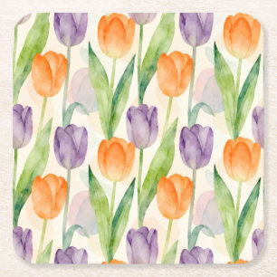 Farbenfrohes Tulpenmuster Rechteckiger Pappuntersetzer