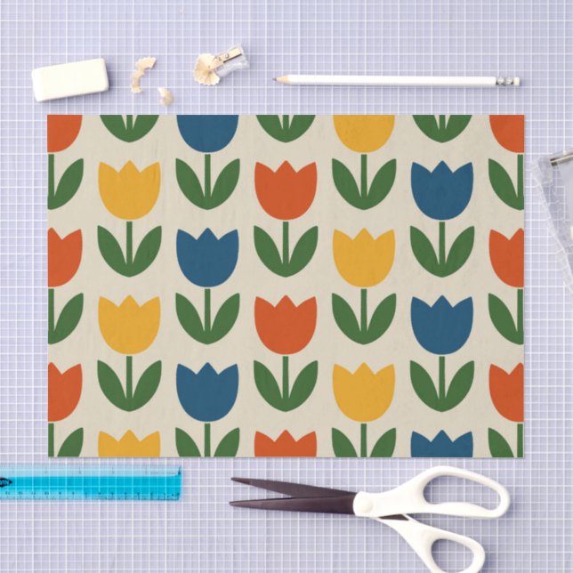 Farbenfrohes Tulpenmuster Seidenpapier (Handwerk)