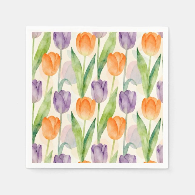 Farbenfrohes Tulpenmuster Serviette (Vorderseite)