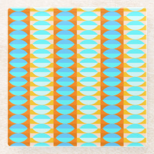 Farbenfrohes Türkis Blau Orange Gelb Muster Glasuntersetzer