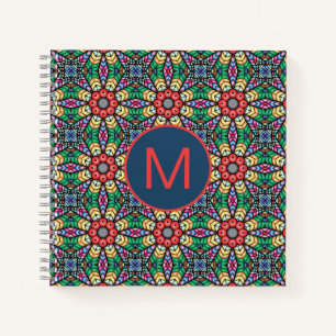 Farbenfrohes verziertes Kaleidoskop-Muster-Monogra Notizbuch