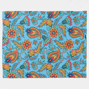 Farbenfrohes vintage-blumen-paisley auf blau fleecedecke