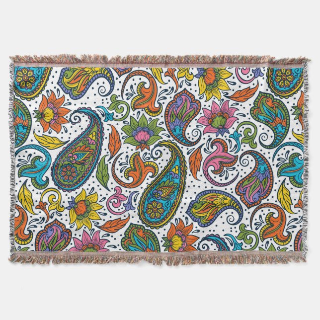 Farbenfrohes vintage Blumen-Paisley-Muster Decke (Vorderseite)