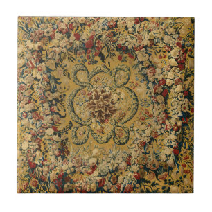 Farbenfrohes Vintage-Blumen-Teppichmuster Fliese