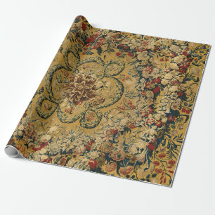 Farbenfrohes Vintage-Blumen-Teppichmuster Geschenkpapier
