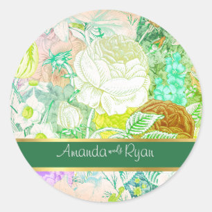 farbenfrohes Vintage-Blumenmuster Runder Aufkleber