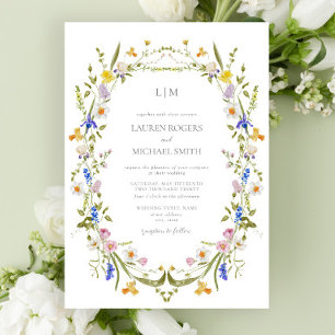 Farbenfrohes Vintage-Garten-Monogramm-Hochzeit Einladung