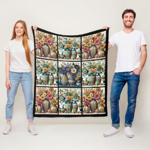 Farbenfrohes Vintage-inspiriertes florales Quiltmu Fleecedecke