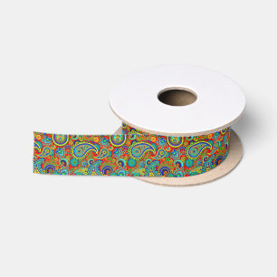 Farbenfrohes Vintage Orante Paisley Satinband