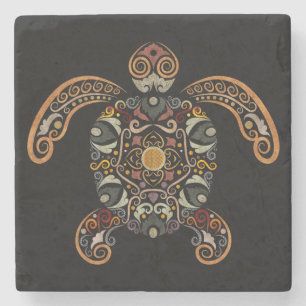 Farbenfrohes vintage Schildkröten-Design Steinuntersetzer