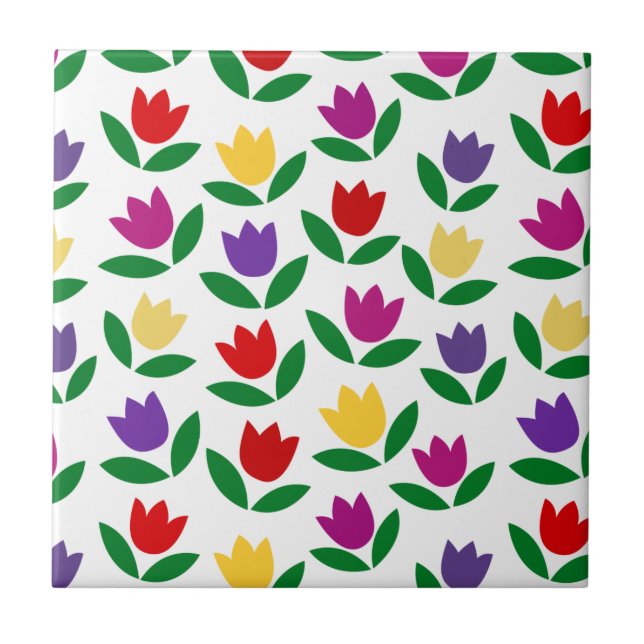 Farbenfrohes Vintage-Tulpen-Blumenmuster Fliese (Vorderseite)