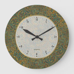 Farbenfrohes vintage verziertes Paisley-Muster Große Wanduhr