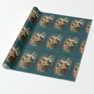 Farbenfrohes Vintage-Weihnachtskrippenszenen-Gesch Geschenkpapier