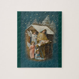 Farbenfrohes vintage Weihnachtsszene-Puzzle Puzzle