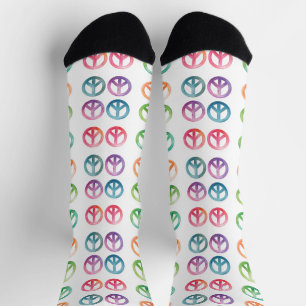 Farbenfrohes Wasserfarben-Friedenszeichen-Muster H Socken