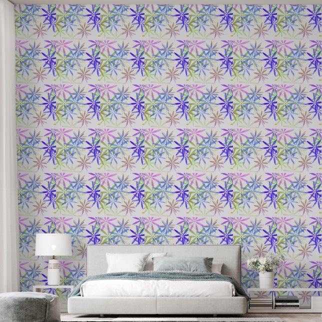 Farbenfrohes Wasserfarben-Sternblumen-Muster Wallp Tapete (Schlafzimmer)