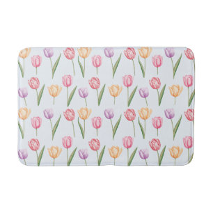 Farbenfrohes Wasserfarben-Tulpen-Blumenmuster Badematte