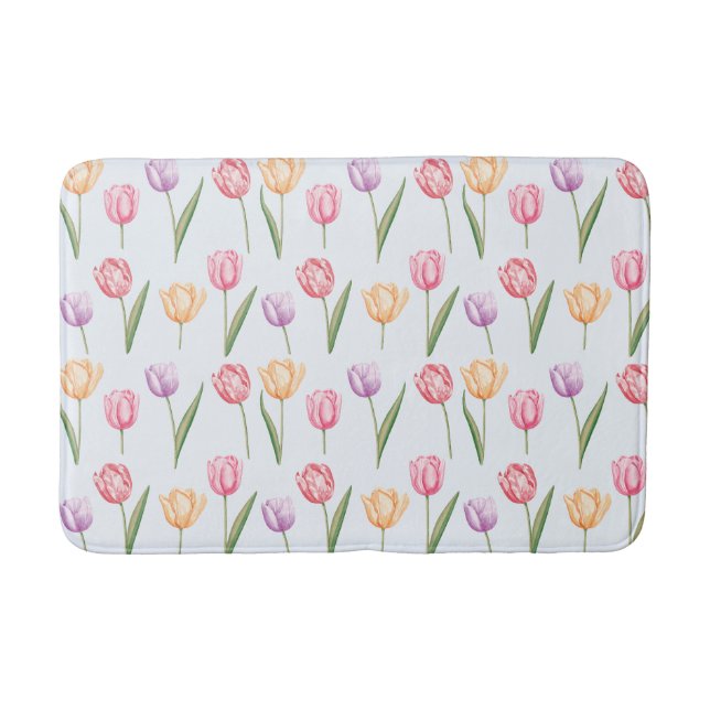 Farbenfrohes Wasserfarben-Tulpen-Blumenmuster Badematte (Vorderseite)