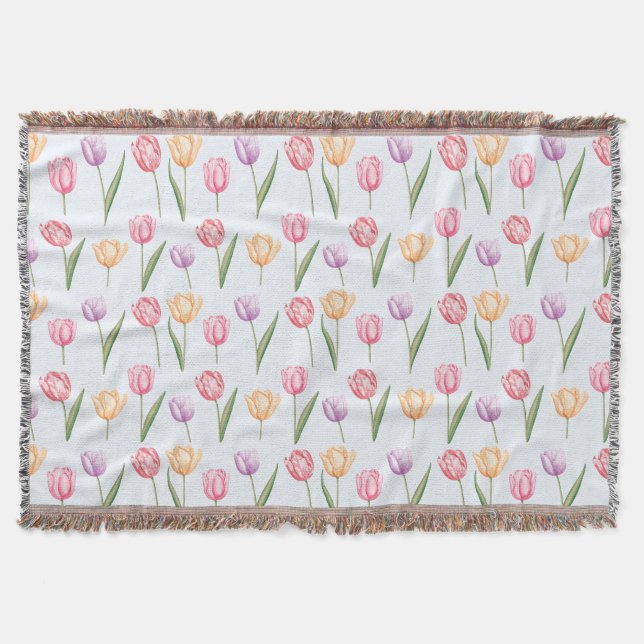 Farbenfrohes Wasserfarben-Tulpen-Blumenmuster Decke (Vorderseite)