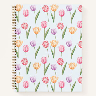 Farbenfrohes Wasserfarben-Tulpen-Blumenmuster Notizbuch