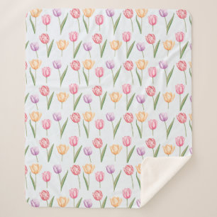 Farbenfrohes Wasserfarben-Tulpen-Blumenmuster Sherpadecke