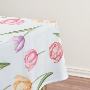 Farbenfrohes Wasserfarben-Tulpen-Blumenmuster Tischdecke